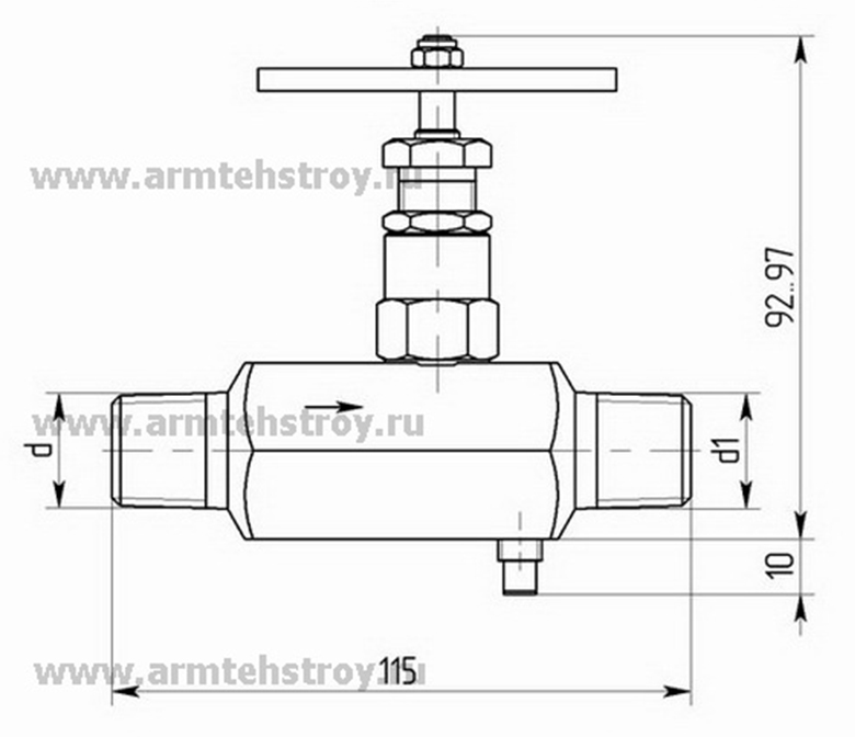 Чертеж Вентиль стальной манометрический АТС-В (тип ВПЭМ)